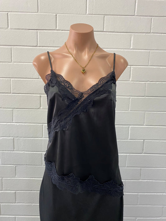 A08357 BLACK LACE TRIM ASYMMETRICAL CAMI