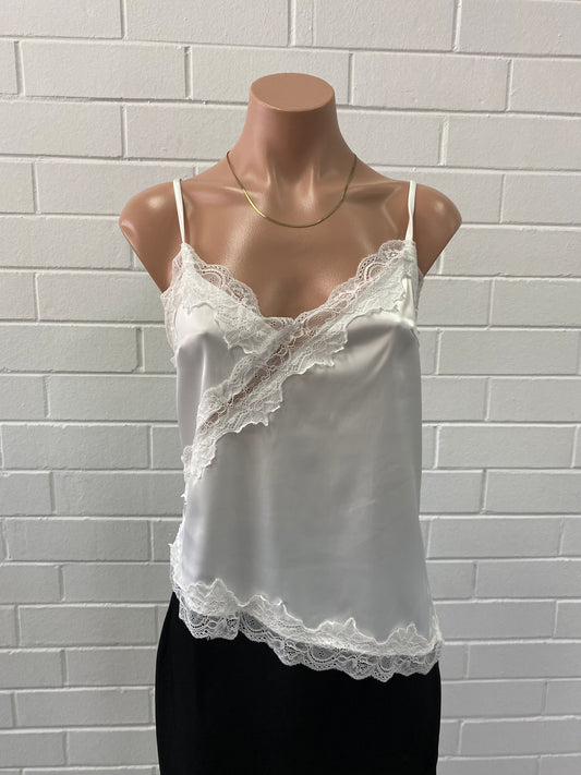A08357 WHITE LACE TRIM ASYMMETRICAL CAMI