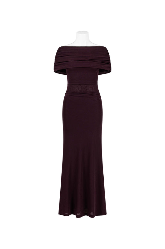 AL2046MA WINE OFF-SHOULDER MAXI DRESS