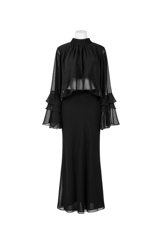 AL3566T-SA BLACK FRILL TOP AND MAXI SKIRT SET