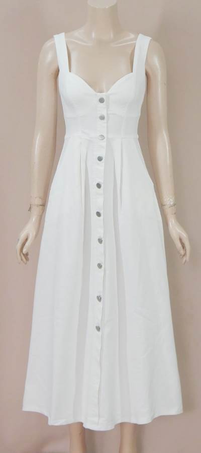 CM6178D01 WHITE DENIM STRETCH MIDI DRESS
