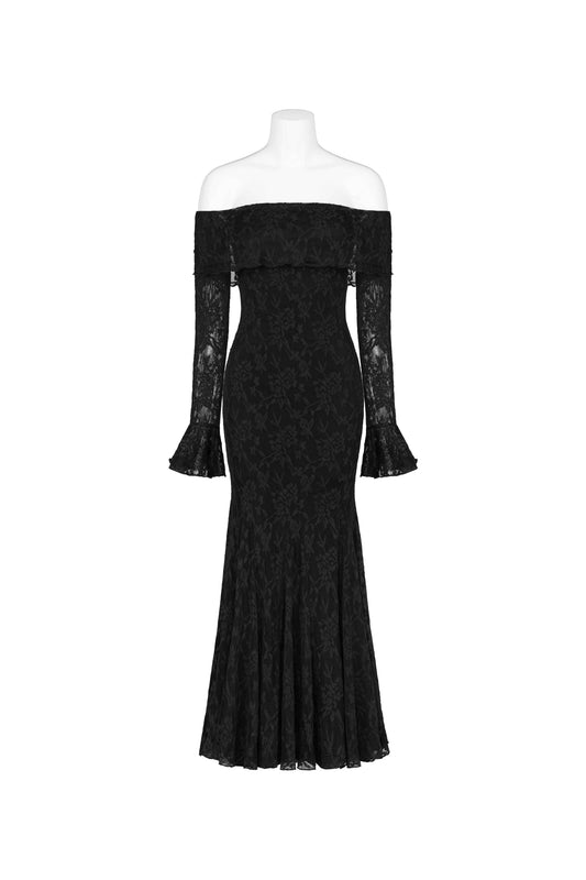 EF6588MA-1 BLACK LACE OFF-SHOULDER MAXI DRESS
