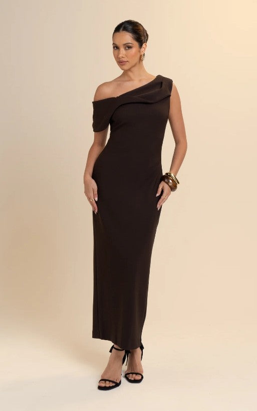 EF8791MA CHOCOLATE DROP SHOULDER MIDI DRESS