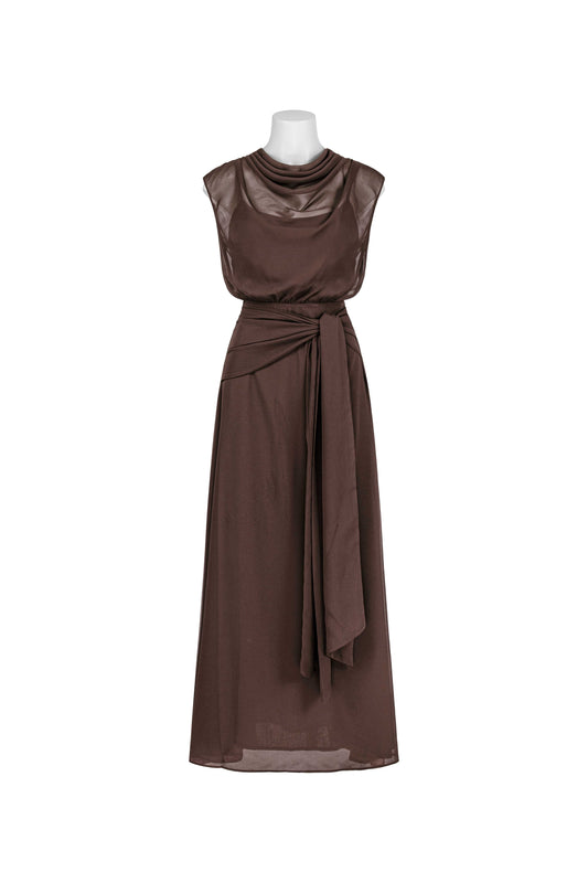 EW8301MA CHOCOLATE TIE WAIST MAXI DRESS