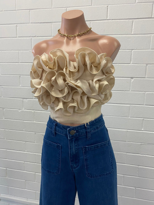 A3361-117-T RUFFLED STRAPLESS TOP
