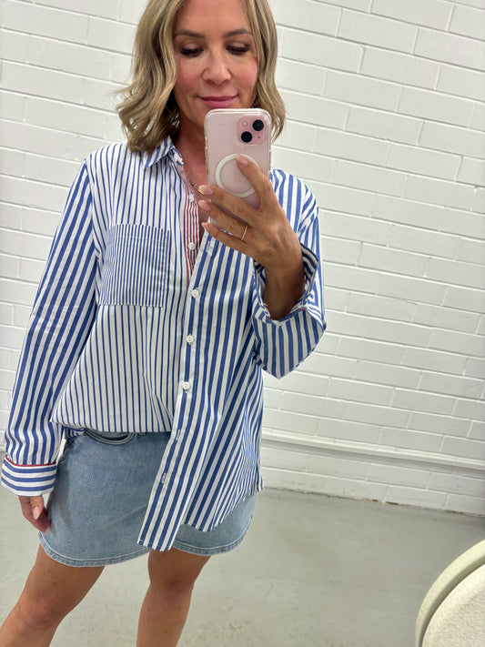 LOL70931 NAVY/RED MULTI STRIPE SHIRT