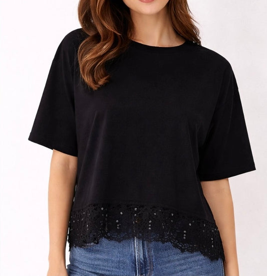 LOL71151 BLACK LACE TRIM TEE