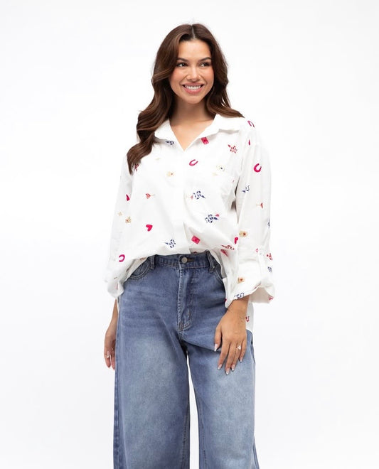 LOL71061 CREAM EMBROIDERED BLOUSE
