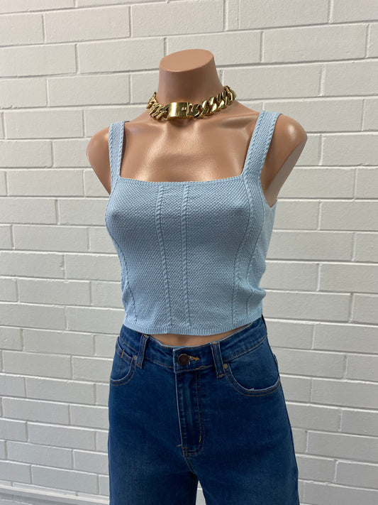 A04378 BLUE KNIT CROP TOP