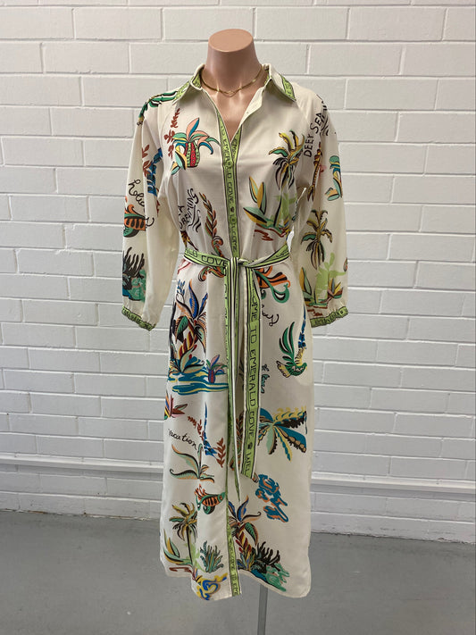 258160 CREAM PRINTED SHIRT MIDI DRESS