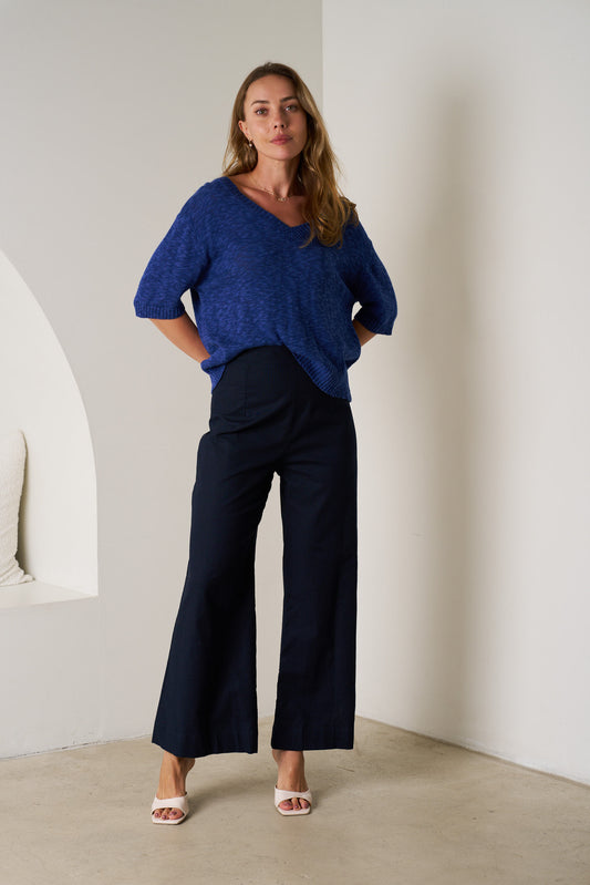 KEW121901 NAVY ZAYA KNIT TEE