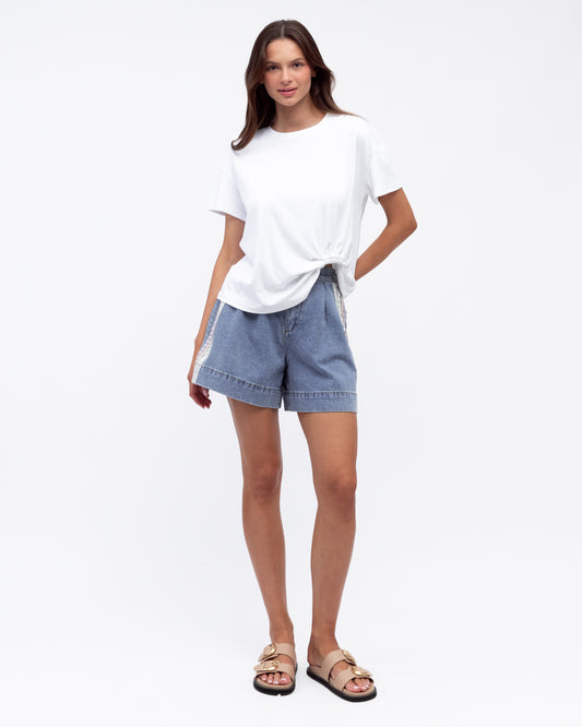 LOL70827 LIGHT WASH SIDE STRIPE DENIM SHORT