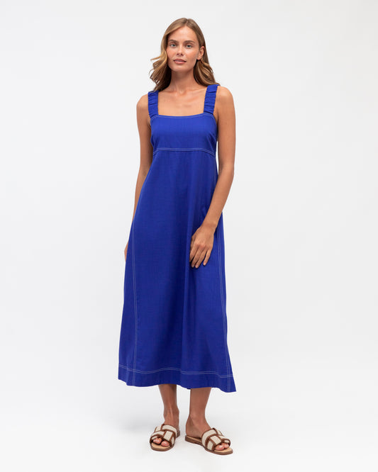 LOL70548-1 COBALT STITCHED UP MAXI DRESS