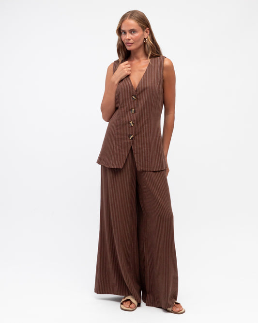 LOL70933 CHOC PINSTRIPED LINEN PANT