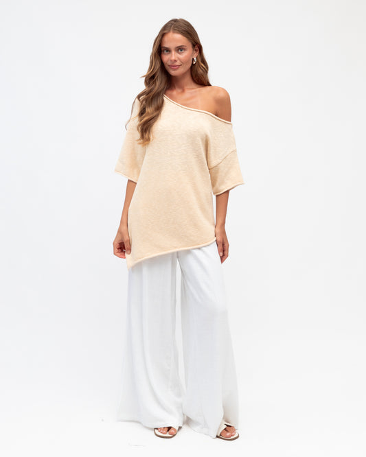 LOL70654 NATURAL CALLIE ASYM KNIT TOP