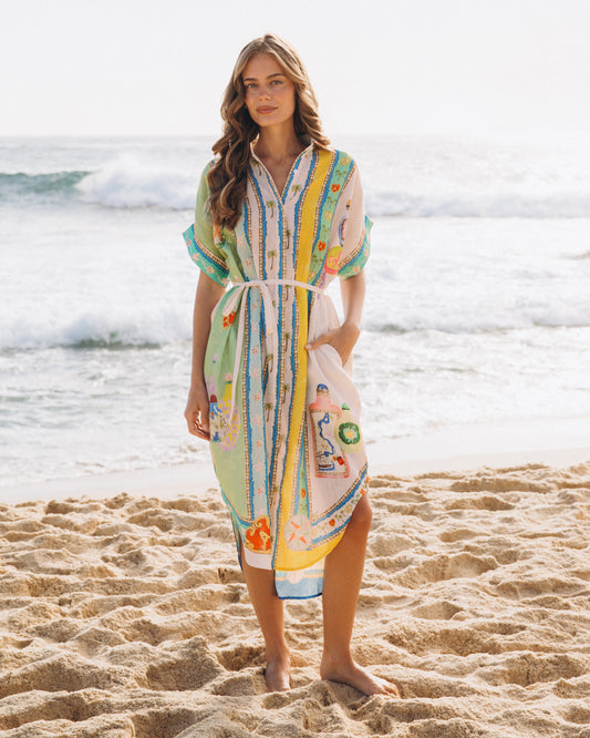 LOL70864 JOY EDIT PALM SHIRT DRESS