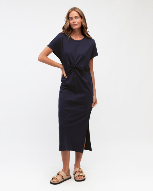 LOL70892 NAVY TWIST FRONT DRESS