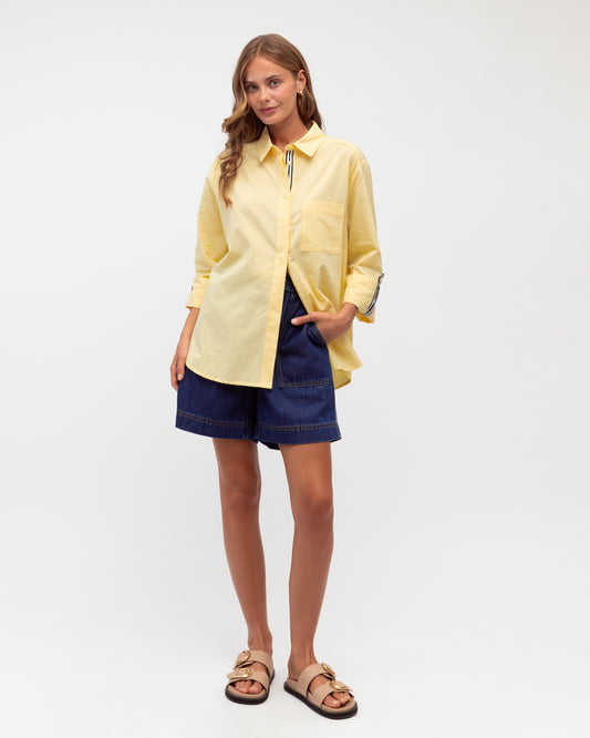 LOL70929 LEMON STRIPE TRIM SHIRT