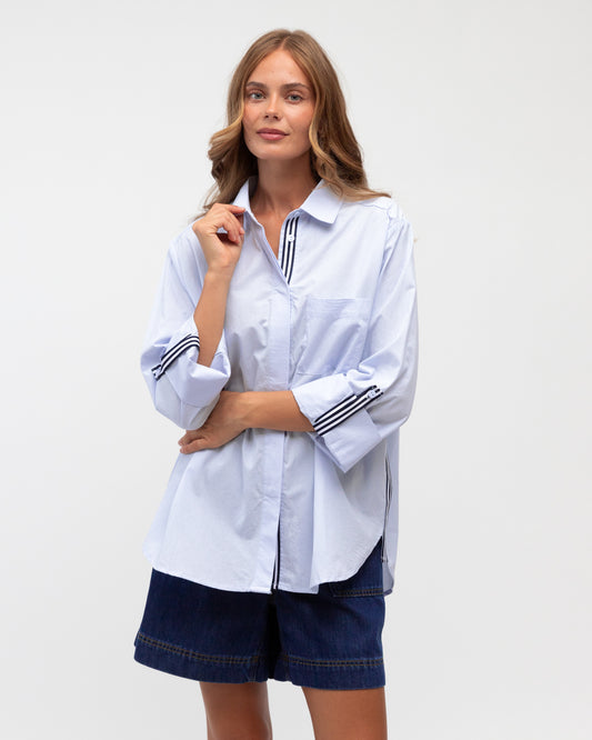 LOL70929 LIGHT BLUE STRIPE TRIM SHIRT