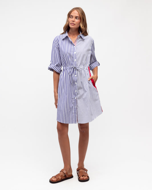 LOL70930 NAVY/RED MULTI STRIPE SHIRT DRESS