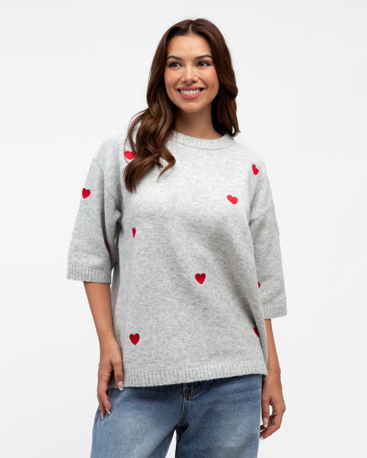 LOL70979 GREY EMBROIDERED KNIT TEE