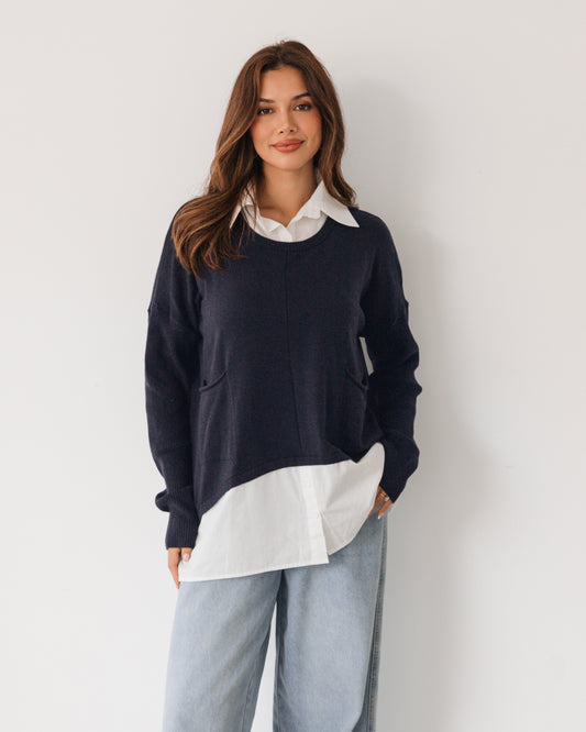 LOL71105 NAVY LAYERED KNIT JUMPER