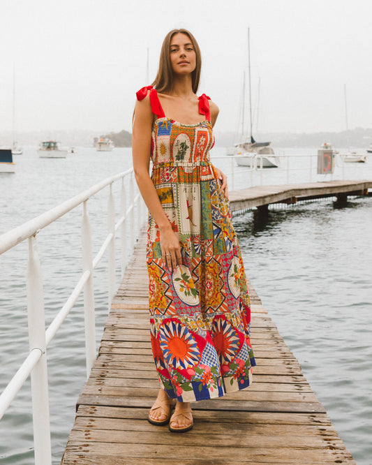 LOLE70732 AMALFI MOSAIC SHIRRED MAXI