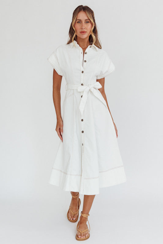 SR0910J09 WHITE DENIM MAXI DRESS