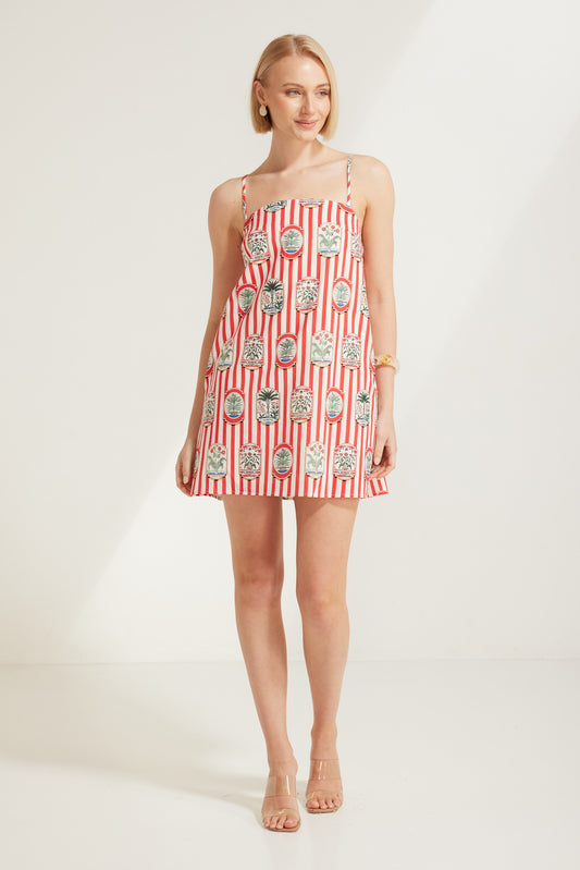 TW4615C RED STRIPE BOTANICA MINI DRESS