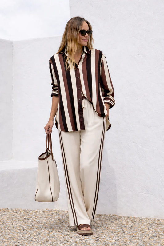 KL0700-1-L CREAM/CHOC PORTOFINO STRIPE WIDE LEG PANT